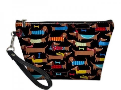 ForU makeup-pung/toilettaske, sort m/kulrte gravhunde