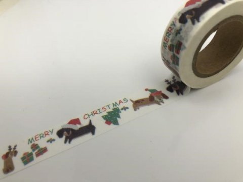 Washi-tape I med julegravhunde, rulle  10 m