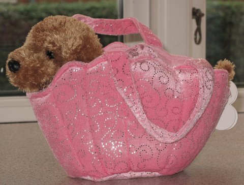 pink muslinge taske til lille plysgravhund