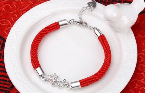 Rdt armbnd med 925 Sterling slv